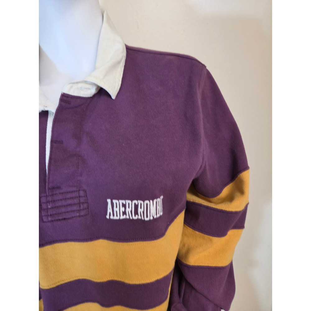 Abercrombie Rugby Cloth Shirt Mens Medium Purple Yellow Striped Long Sleeve Logo - Picture 4 of 13